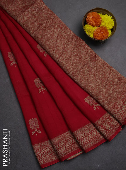 Banarasi semi raw silk saree red with allover thread & zari woven buttas and woven border