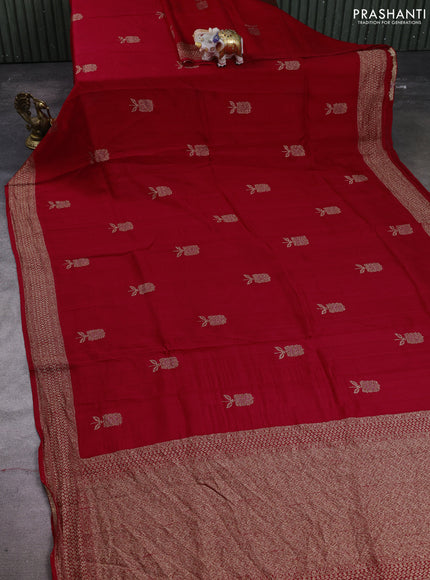 Banarasi semi raw silk saree red with allover thread & zari woven buttas and woven border