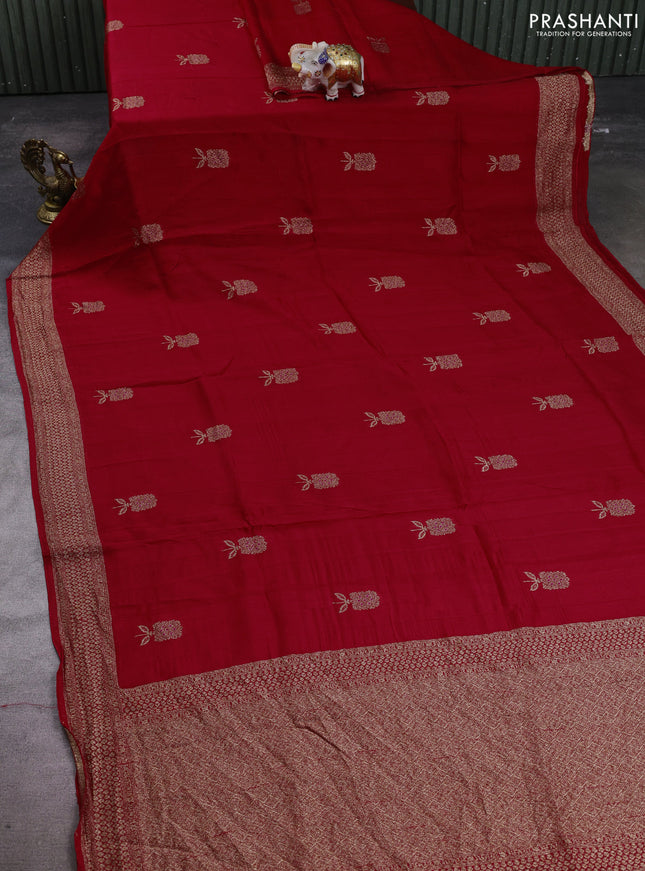 Banarasi semi raw silk saree red with allover thread & zari woven buttas and woven border
