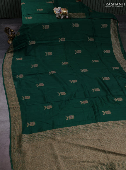 Banarasi semi raw silk saree bottle green with allover thread & zari woven buttas and woven border
