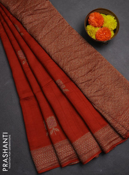 Banarasi semi raw silk saree rust shade with allover thread & zari woven buttas and woven border