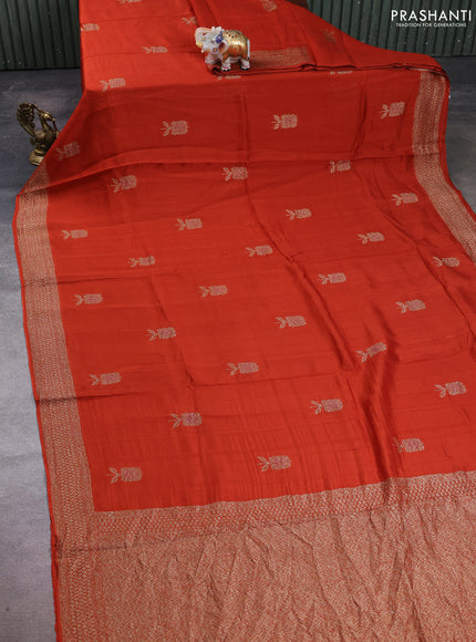 Banarasi semi raw silk saree rust shade with allover thread & zari woven buttas and woven border