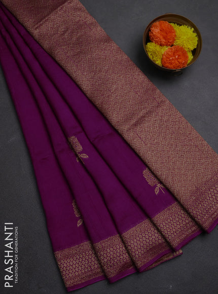 Banarasi semi raw silk saree magenta pink with allover thread & zari woven buttas and woven border