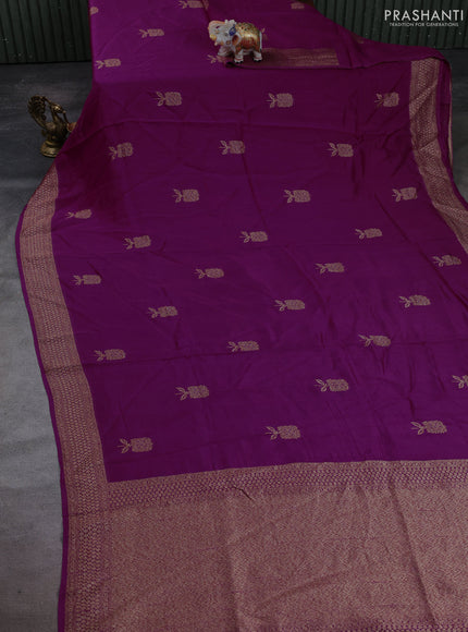 Banarasi semi raw silk saree magenta pink with allover thread & zari woven buttas and woven border
