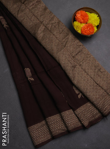 Banarasi semi raw silk saree coffee brown with allover thread & zari woven buttas and woven border