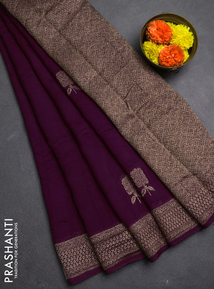 Banarasi semi raw silk saree purple with allover thread & zari woven buttas and woven border