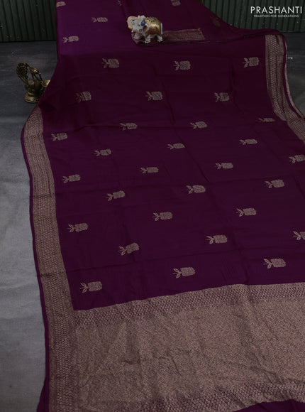 Banarasi semi raw silk saree purple with allover thread & zari woven buttas and woven border