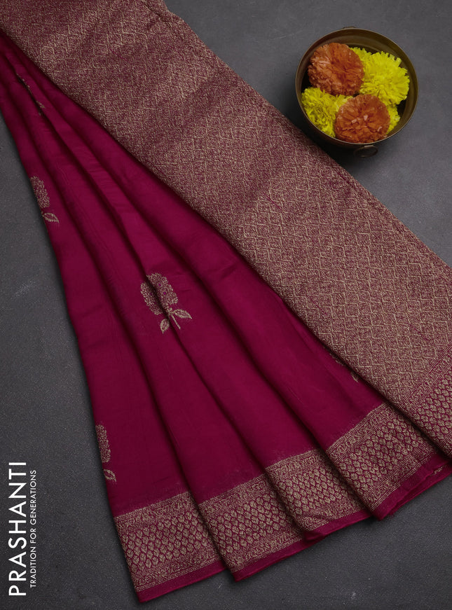 Banarasi semi raw silk saree pink with allover thread & zari woven buttas and woven border