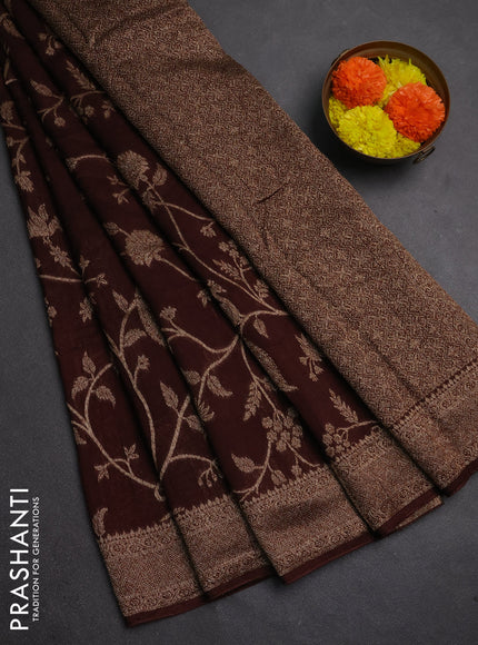 Banarasi semi raw silk saree coffee brown with allover thread & zari weaves and woven border