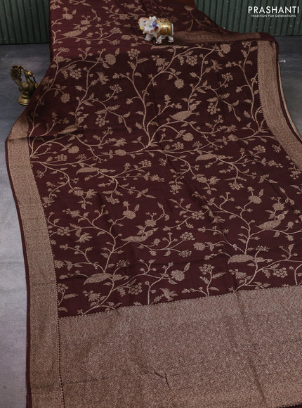 Banarasi semi raw silk saree coffee brown with allover thread & zari weaves and woven border