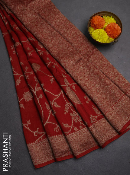 Banarasi semi raw silk saree maroon with allover thread & zari weaves and woven border