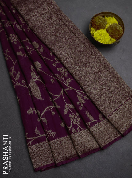 Banarasi semi raw silk saree purple with allover thread & zari weaves and woven border