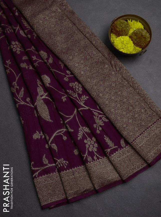 Banarasi semi raw silk saree purple with allover thread & zari weaves and woven border