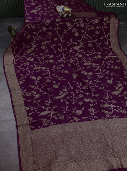 Banarasi semi raw silk saree purple with allover thread & zari weaves and woven border