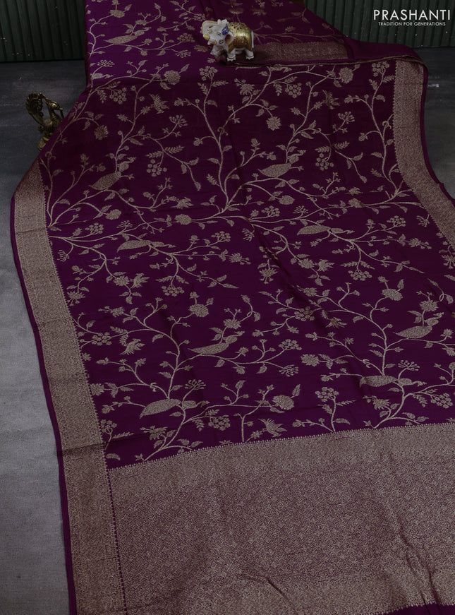 Banarasi semi raw silk saree purple with allover thread & zari weaves and woven border