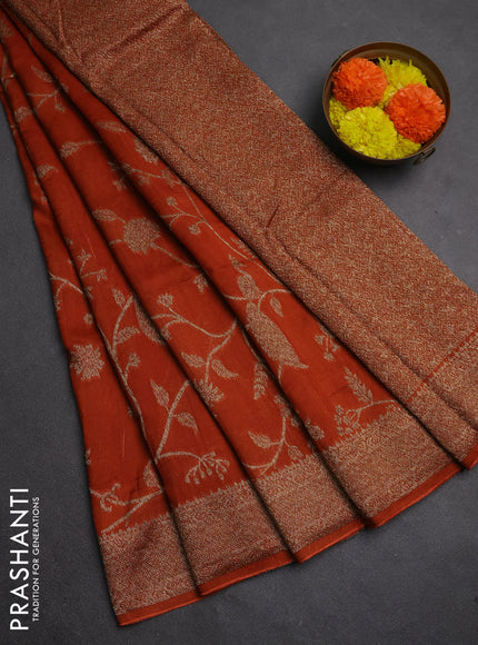 Banarasi semi raw silk saree rust shade with allover thread & zari weaves and woven border