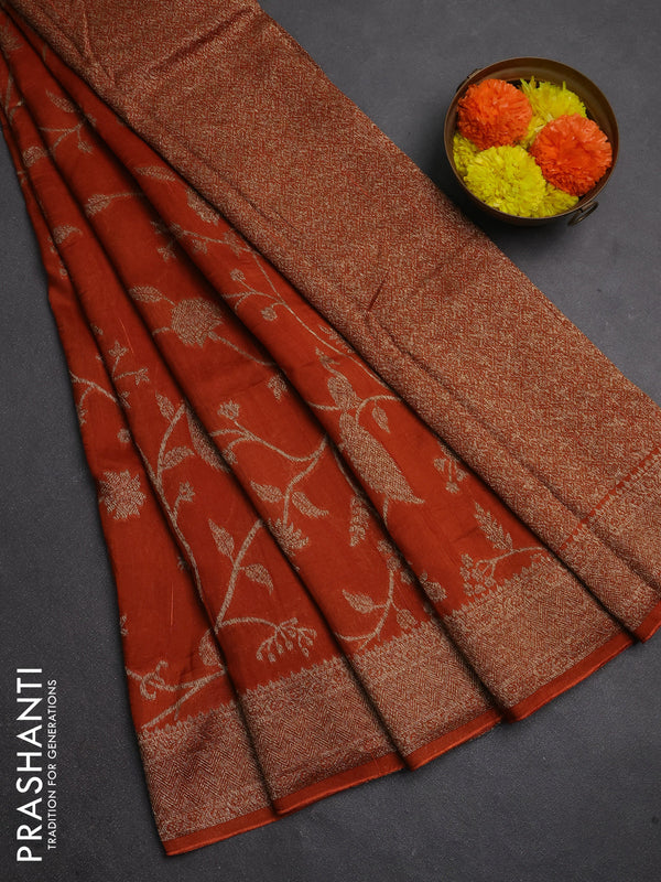 Banarasi semi raw silk saree rust shade with allover thread & zari weaves and woven border