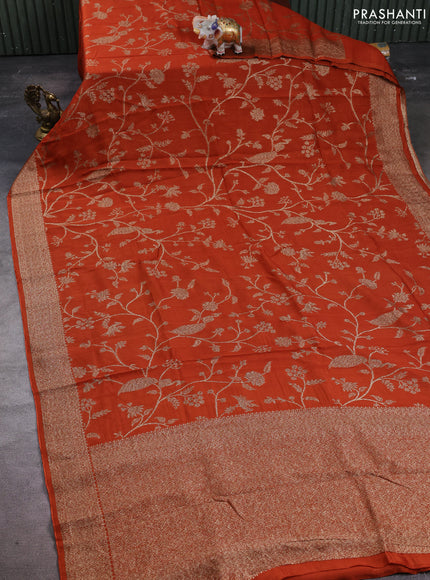 Banarasi semi raw silk saree rust shade with allover thread & zari weaves and woven border