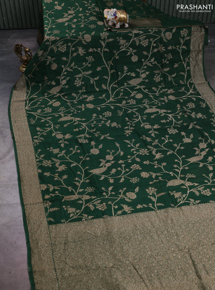 Banarasi semi raw silk saree bottle green with allover thread & zari weaves and woven border
