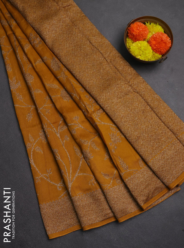 Banarasi semi raw silk saree mustard yellow with allover thread & zari weaves and woven border