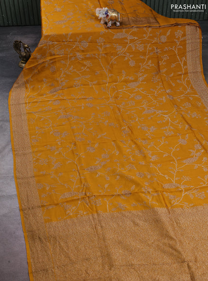 Banarasi semi raw silk saree mustard yellow with allover thread & zari weaves and woven border