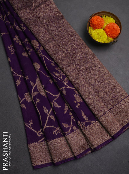 Banarasi semi raw silk saree violet with allover thread & zari weaves and woven border