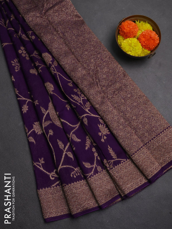 Banarasi semi raw silk saree violet with allover thread & zari weaves and woven border