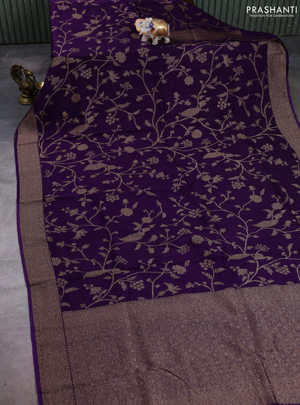 Banarasi semi raw silk saree violet with allover thread & zari weaves and woven border