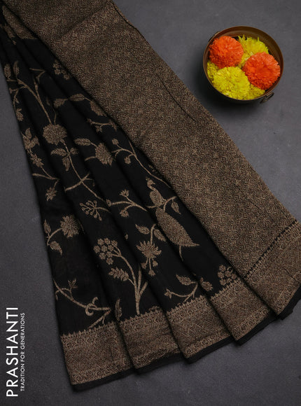 Banarasi semi raw silk saree black with allover thread & zari weaves and woven border