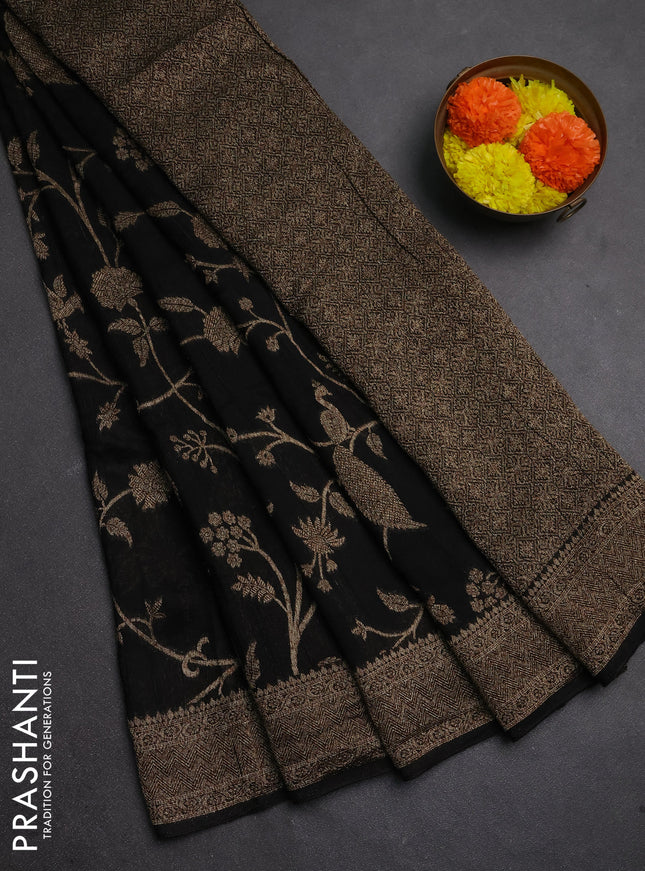 Banarasi semi raw silk saree black with allover thread & zari weaves and woven border