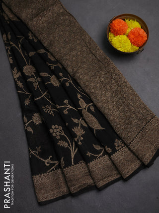 Banarasi semi raw silk saree black with allover thread & zari weaves and woven border