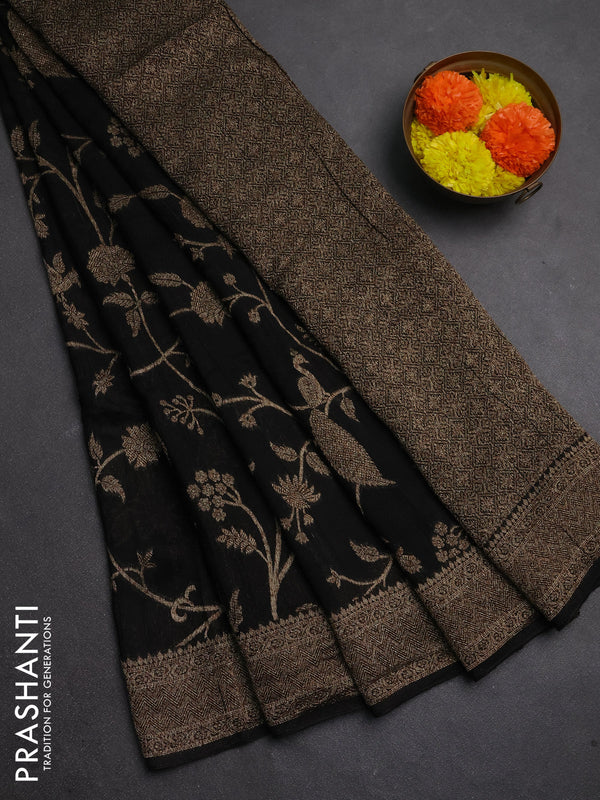 Banarasi semi raw silk saree black with allover thread & zari weaves and woven border