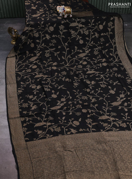 Banarasi semi raw silk saree black with allover thread & zari weaves and woven border