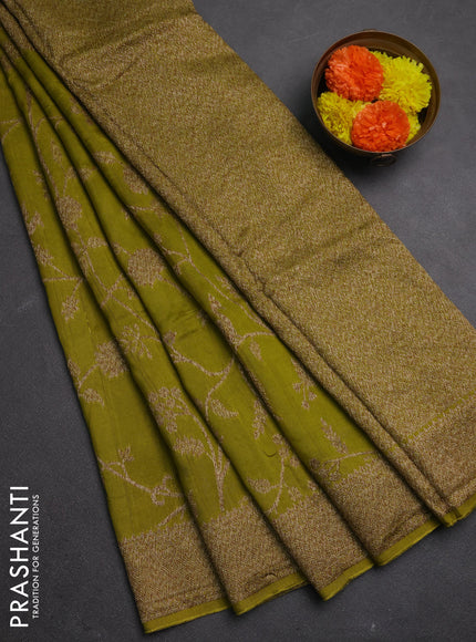 Banarasi semi raw silk saree light green with allover thread & zari weaves and woven border
