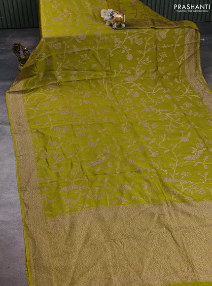 Banarasi semi raw silk saree light green with allover thread & zari weaves and woven border