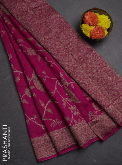 Banarasi semi raw silk saree pink with allover thread & zari weaves and woven border