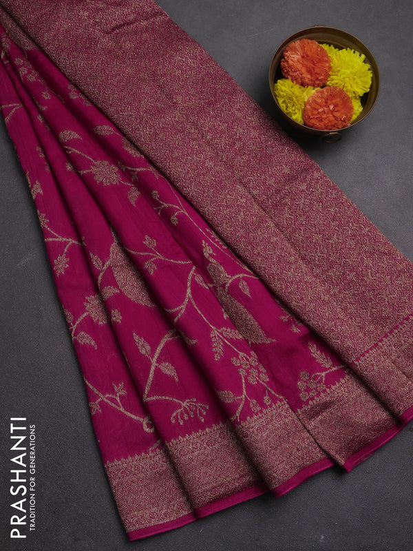 Banarasi semi raw silk saree pink with allover thread & zari weaves and woven border