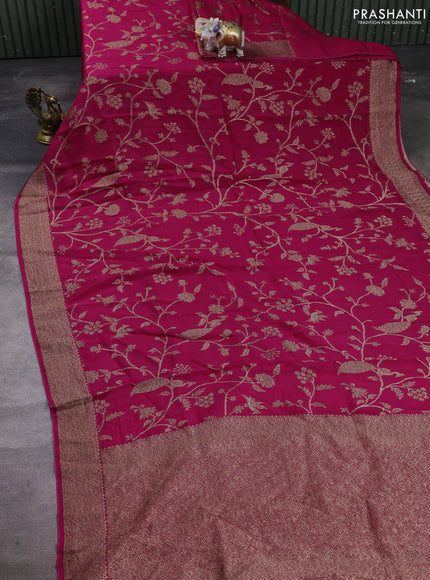 Banarasi semi raw silk saree pink with allover thread & zari weaves and woven border
