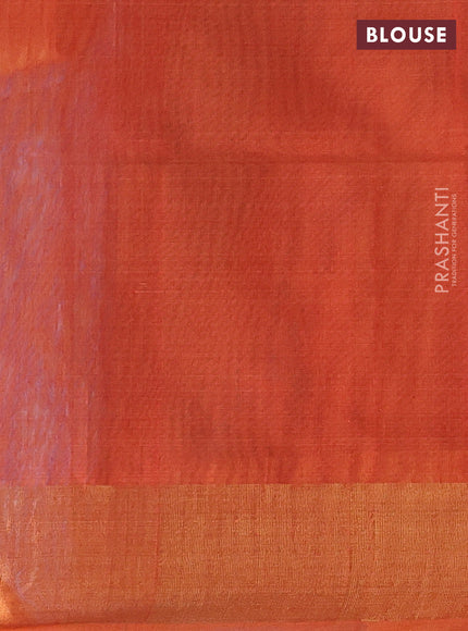 Ikat silk cotton saree cs blue and orange with allover ikat weaves and zari woven border