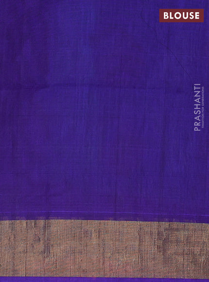 Ikat silk cotton saree cs blue and violet with allover ikat weaves and zari woven border
