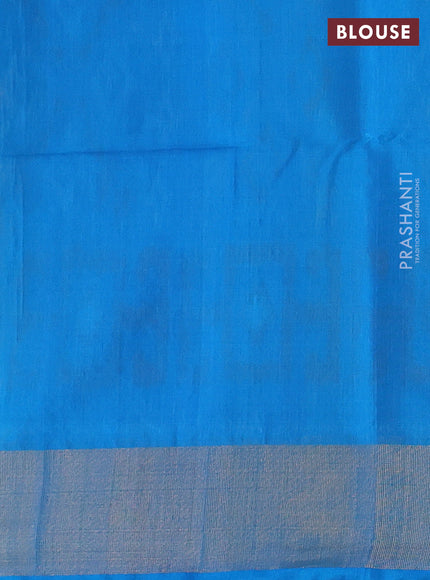 Ikat silk cotton saree off white and cs blue with allover ikat weaves and zari woven border