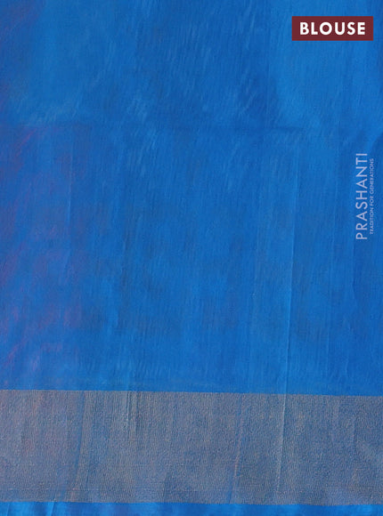 Ikat silk cotton saree pink and cs blue with allover ikat weaves and zari woven border