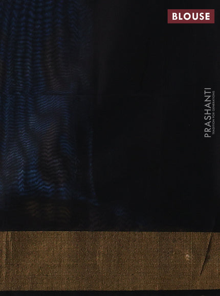 Ikat silk cotton saree cs blue and black with allover ikat weaves and zari woven border