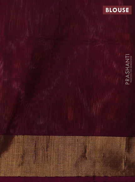 Ikat silk cotton saree peach maroon and dark magenta with allover ikat weaves and zari woven border