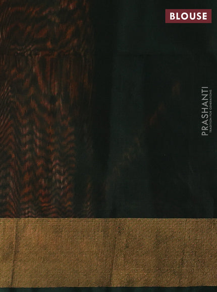 Ikat silk cotton saree orange and bottle green with allover ikat weaves and zari woven border
