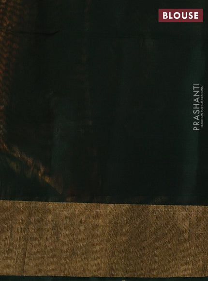 Ikat silk cotton saree orange and bottle green with allover ikat weaves and zari woven border