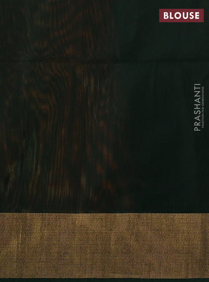 Ikat silk cotton saree orange and bottle green with allover ikat weaves and zari woven border