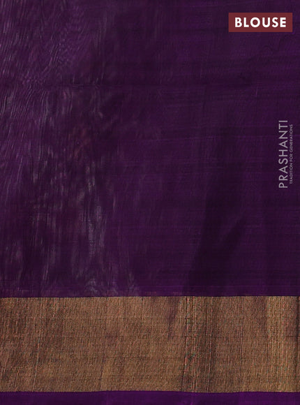 Ikat silk cotton saree off white and purple with allover ikat weaves and zari woven border