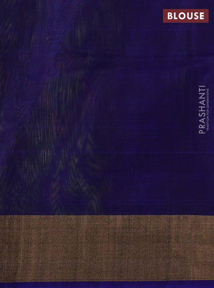 Ikat silk cotton saree light green and royal blue with allover ikat woven buttas and zari woven border
