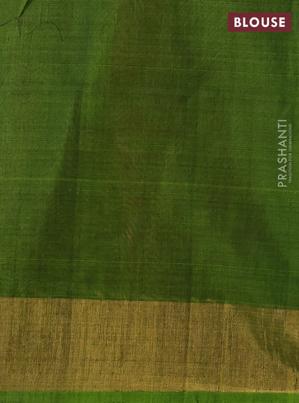 Ikat silk cotton saree red and light green with allover ikat weaves and zari woven border